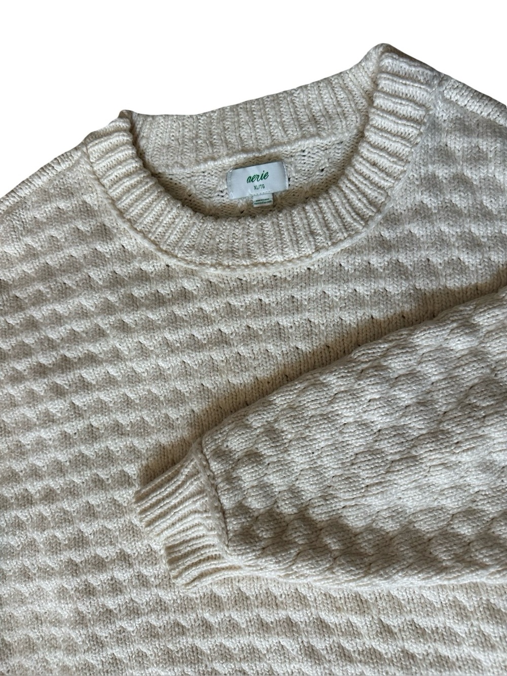 Aerie Bubbleknit Cream Cotton Blend Crewneck Sweater XL - Picture 8 of 8